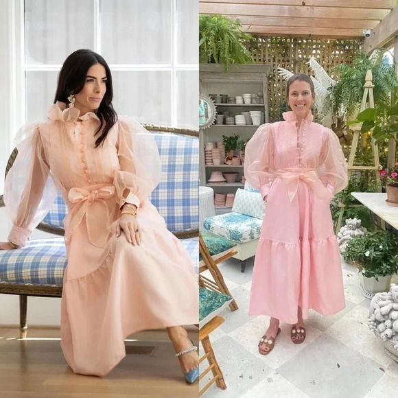 Sue Sartor Athenee softest blush silk organza midi dress size large - Picture 2 of 13